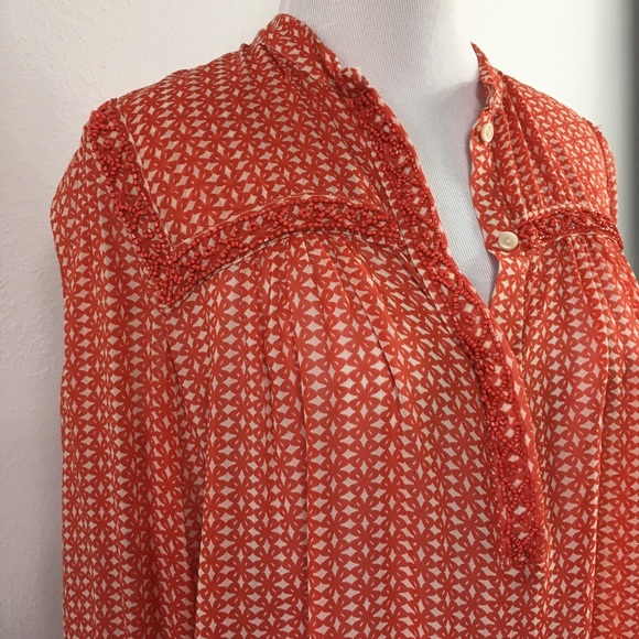 Lucky Brand Tops - Lucky Brand Ditzy Peasant Top in Coral Size Small